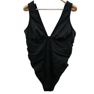 NWT Womens Swimsuit XXL Black Maternity One Piece Minimalist Classic Deep V